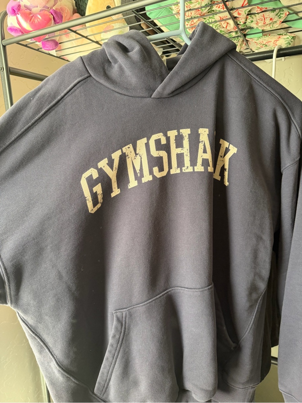 Gymshark Men’s Navy Blue Pullover Hoodie with Arch Logo